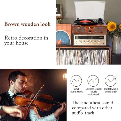 Vinyl Record Player Wireless Turntable with Built-in Speakers and USB Belt-Driven Vintage Phonograph Record Player 3 Speed for Entertainment and Home Decoration thumbnail 5