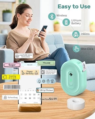 NDYIN N12 Label Maker Machine with 1 Tape Bluetooth Label Printer, Green | Portable Mini Thermal Sticker Printer with Multiple Templates, Labeling Machine for Home/Kitchen/School/Office Organization thumbnail 3