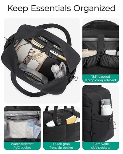 BAGSMART Gym Bag for Women with Toiletry Pouch, Lightweight Weekender Bags for Women with Wet Pocket, 31L Quilted Travel Duffle Carry On Bag, Weekender Overnight Bag for Travel,Water Resistant,Black thumbnail 3