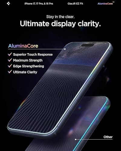 Spigen AluminaCore Tempered Glass Screen Protector [Glas.tR EZ Fit] designed for iPhone 17 Pro | iPhone 17 | iPhone 16 Pro [2 Pack] 9H+ Hardness, Aluminum-Enhanced Durability thumbnail 7