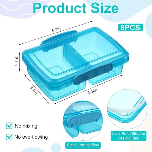 FoldTier 8 Pack Plastic Snack Containers with Lids 2 Compartment Snacks Bento Boxes Reusable Travel Snack Containers for Adults Food Lunch Container Box for Take out Meal Prep Lunch Travel Picnics thumbnail 3