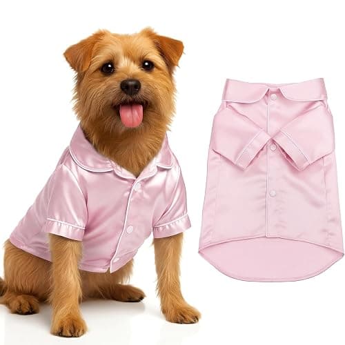 Dog Silk Pajamas Shirt Puppy Satin Pjs for Small Dog, M, Pink | Soft Faux Satin Lapel Collar, Two-legged, for Bridal Party or Photos, Comfortable Pet Sleepwear for Puppies - Image 1