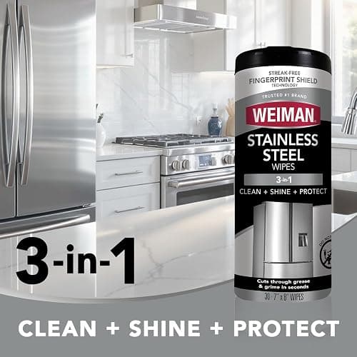 Weiman Stainless Steel Cleaner & Polisher, 30 Ct Wipes, Kitchen Appliance | Anti Fingerprint, Tetrachloroethylene (PCE) Free, Removes Water Spots & Grease, No Streaks or Residue, Metal Polish, Chrome, thumbnail 3