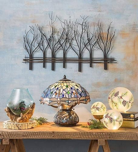 Wind & Weather Elegant Metal & Natural Vine Winter Trees Wall Art | 35" W x 22" H x 1¼"D | Leafless Metal Trees & Serpentine Vine Fence | Graphic Nature-Inspired Decor for Home thumbnail 2