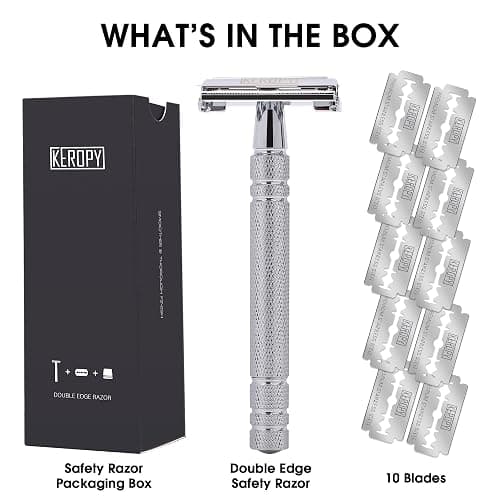 KEROPY Men's Safety Razor Double Edge with 10 Blades – Reusable Metal Shaver for a Close, Smooth & Irritation-Free Wet Shave, Eco-Friendly Grooming Kit for Men thumbnail 4