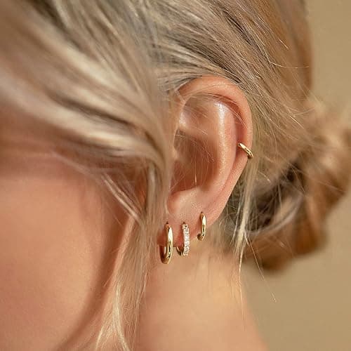 Small Gold Huggie Hoop Earrings Set for Women Men Hypoallergenic 14K Plated Stack Cartilage Earrings, Multiple Piercing Lightweight Mini Thin Cute Dainty Trendy Jewelry Set Gifts for Women thumbnail 2
