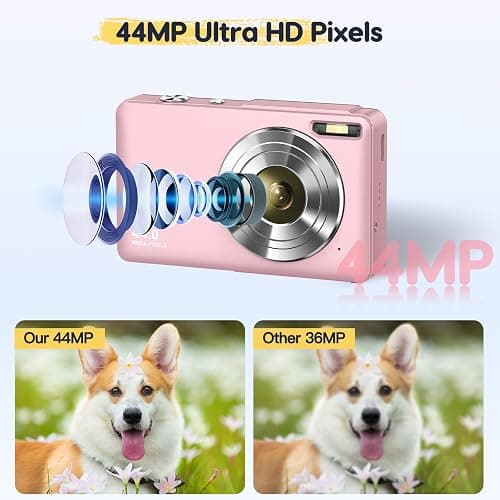 Digitalkamera Fotokamera FHD 1080P 44MP Fotoapparat mit 32G Karte 16X Digitalzoom Digital Kamera mit Batterie Tragbare Einfache Digitalkamera für Kinder Student Teenager Anfänger Senioren (Rosa) thumbnail 3