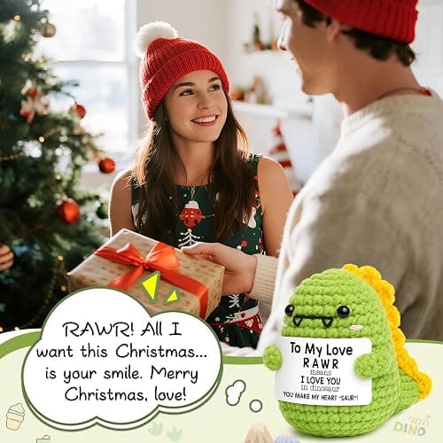 Mini Gifts for Him Her Couples Girlfriend Boyfriend Christmas Birthday Gifts To My Love Handmade Crochet Dinosaur I Love You Gift for Wedding Anniversary Romantic Gift for Women Men Husband Wife thumbnail 4