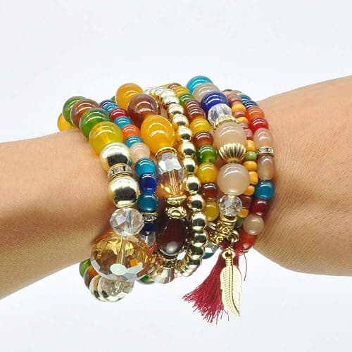 Bohemian Bracelet Sets for Women - 6 Sets Stackable Stretch Bracelets Multi-color Boho Jewelry for Women Hippie Bracelets Dainty Jewelry thumbnail 5