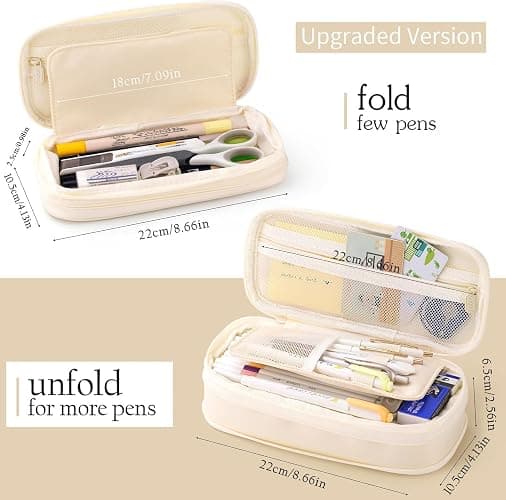 EASTHILL Big Capacity Pencil Case Large Pencil Pouch Stationery Pen Bag for Teen Girls-Cream thumbnail 3