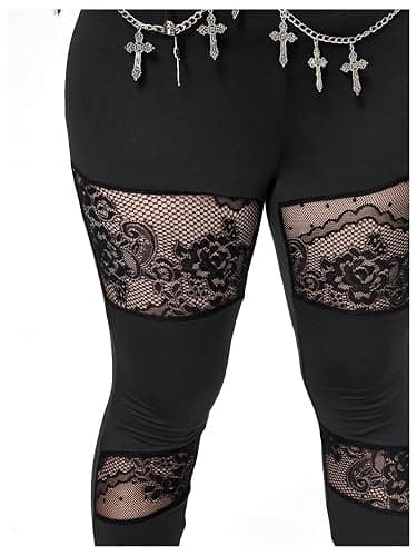 Floerns Women's Plus Size Goth Leggings Patchwork Punk High Waisted Pants thumbnail 5
