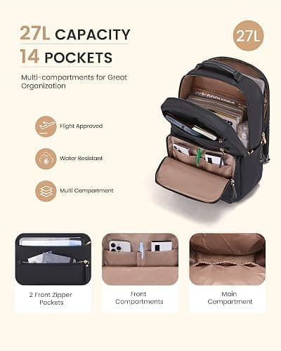 LOVEVOOK Laptop Backpack for Women with 2X Extra-Large Tumbler Pockets, 15.6" Work Backpack Purse, Travel Personal Item Bag, Carry On Business Computer Bag for Office, School, or Gift, Black thumbnail 3
