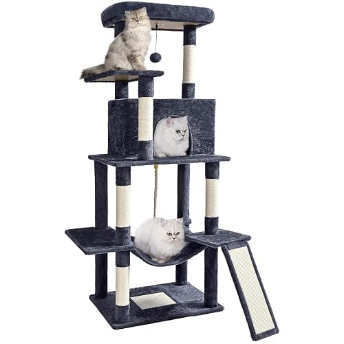 ABCPET Cat Tree Tower 63in Multi-Level Cat Tower for Indoor Cats with Sisal Scratching Posts, Condo, Hammock, Dangling Ball and Extended Platform for Cats to Play, Dark Grey - Image 1