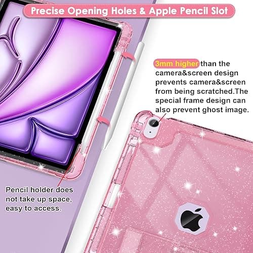 ZoneFoker for iPad Air M3 13 Inch Case 2025, for iPad Air M2 13-inch 6th Gen 2024 Glitter Slim Cover with Pencil Holder Heavy Duty Shockproof Hard Protective Case with Kickstand for Kids, Pink - for iPad Air 13" - #02 Pink Glitter thumbnail 5