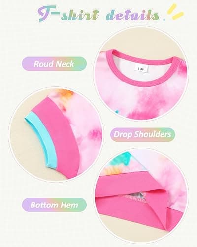 SANMIO Toddler Girl Clothes 2025 Summer Toddler Girls Color Block Short Sleeve Shorts Sweatsuit Outfits - Tie-dye Hot Pink - 2-3T thumbnail 5