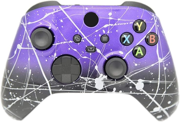 Hand Airbrushed Fade Custom Controller Compatible with Xbox Series X/S & Xbox One (Series X/S Purple & Black Fade W/Silver Splatter) - Image 1