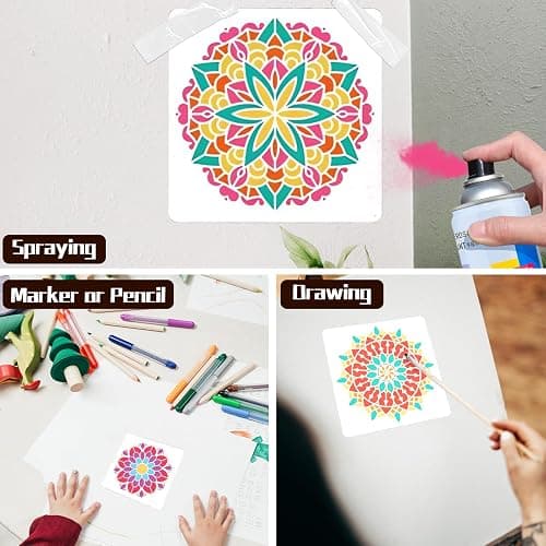 Mandala Stencils for Painting, Small Diwali Rangoli Stencils for Crafts on Wood Wall Furniture Fabric Tile Rock Mat, Plastic Drawing Templates for Diwali Decorations DIY Projects & Home Decor thumbnail 4