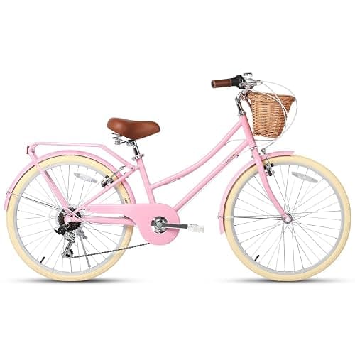 Glerc 20 24 26 Inch Beach Cruiser Bike, 6-Speed Hybrid City Bicycle for Girls Youth and Over 6 Years Old, Missy Bike with Wicker Basket & Lightweight, Multiple Colors thumbnail 9