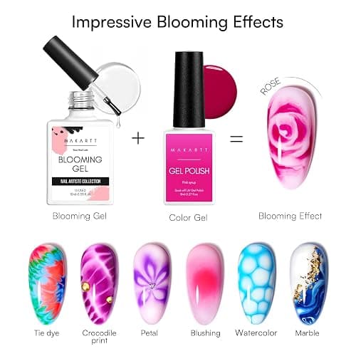 Makartt Blooming Gel - Clear Blossom UV Gel Polish for Spreading Effect Marble Soak Off Nail Polish Painting Nail Art Designs for DIY Color Floral Watercolor Magic Manicure Gift for Women thumbnail 3