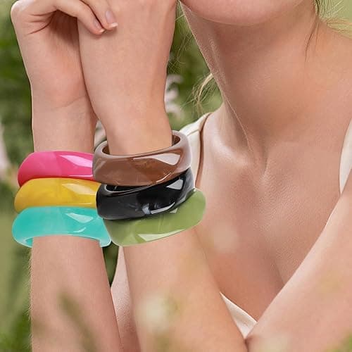 CUHBIV 6 Pcs Acrylic Resin Chunky Bangle Bracelets for Women, Colorful Glass Bracelets Vintage Wide Irregular Geometric Plastic Bracelet for Women Jewelry thumbnail 6