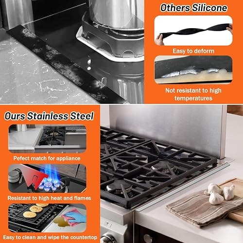 Stainless Steel Stove Gap Covers (2PCS), Stove Gap Filler, Range Trim Kit, Counter Guard for Kitchen Stovetop, Heat Resistant & Easy Clean, Adjustable Length 13.8'' to 27.5'' Silver thumbnail 5
