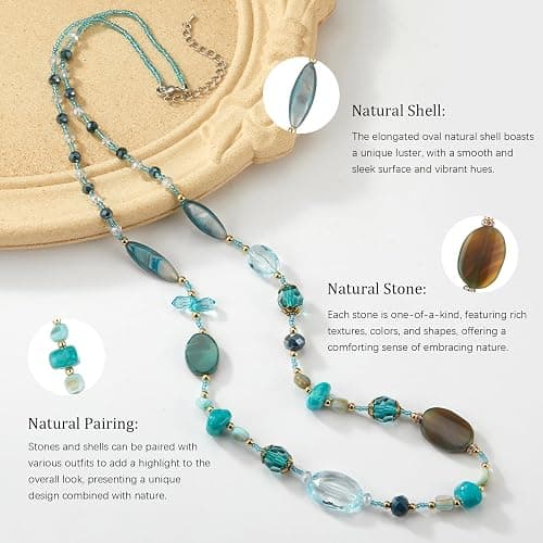 FULU AUTUMN Long Necklaces for Women Trendy Long Chunky Beaded Necklace Boho Fashion Costume Jewelry Mothers Day Gifts for Her thumbnail 4