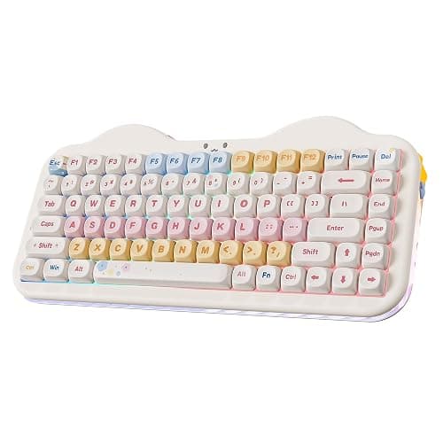YUNZII C75 Wireless Mechanical Keyboard, 75% Layout Hot Swappable Creamy Keyboard NKRO, PBT MOA Keycaps RGB Backlit Gasket Mount, Cute Cake Design BT5.0/2.4G/USB-C (Beige, Milk V2 Linear Switch) thumbnail 2