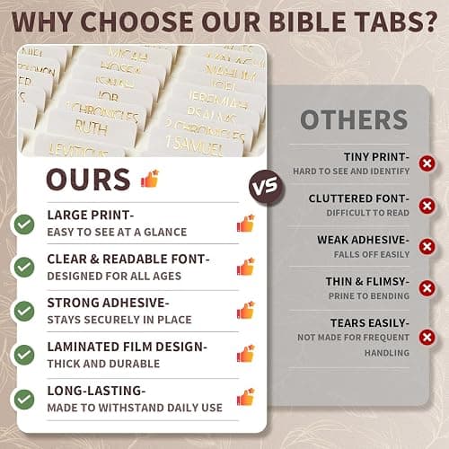 ZIEYOMI- Laminated Bible Tabs for Women and Men, Bible Study Journaling Supplies, Large Print Bible Book Index Tabs for Study Bible, Gold Foil Embossed Lettering Bible Stickers Dividers Tabs - Boho thumbnail 7
