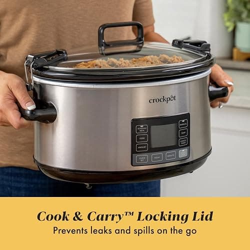 Crock-Pot 7-Quart Slow Cooker, Portable Programmable with Timer, Locking Lid, Stainless Steel; an Essential Kitchen Appliance, Perfect for Families and Gatherings thumbnail 4