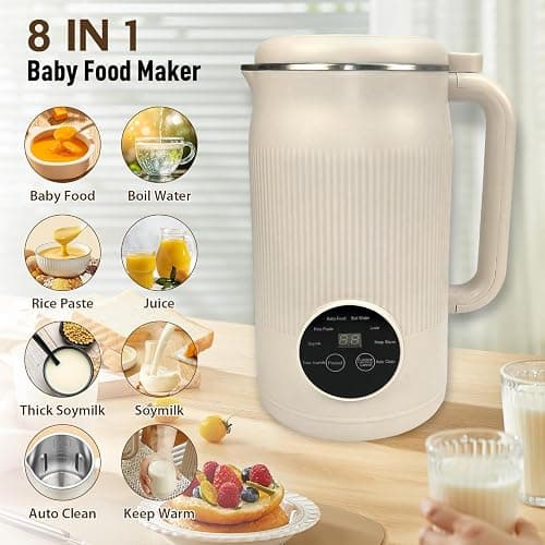 Nut Milk Maker 8 in 1, 1200ml Automatic Soy Milk Maker, Baby Food Processor with Delay Start, Keep Warm and Self-Cleaning for Almond Milk, Oat Milk, Cashew Milk, Soups, Porridges and Smoothies thumbnail 3