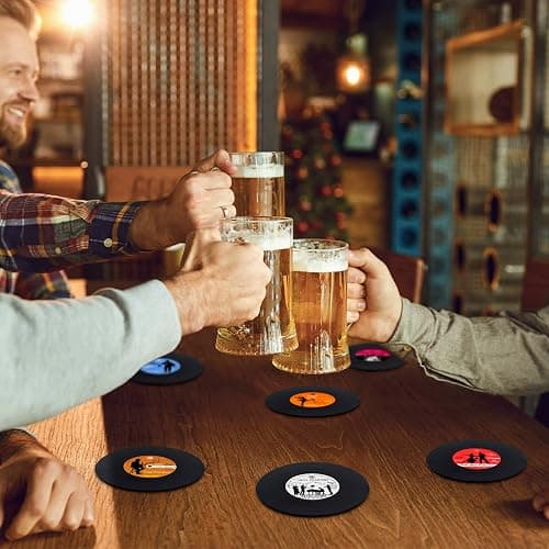 Valdivia Funny Retro Vinyl Record Coasters with Player, 6 Pcs Music Coasters for Drinks, Bars, Party, Birthday Gifts for Music Lovers, Home Decor Housewarming and White Elephant Gifts Ideas thumbnail 2