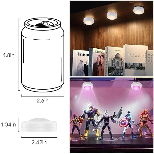 Yiliaw 6 Pack LED Puck Lights Remote Control 16 Color Changeable Under Cabinet Lights, Battery Operated Lights Night Light with Dimmer & Timmer for Closet Bedroom Kitchen, White thumbnail 6