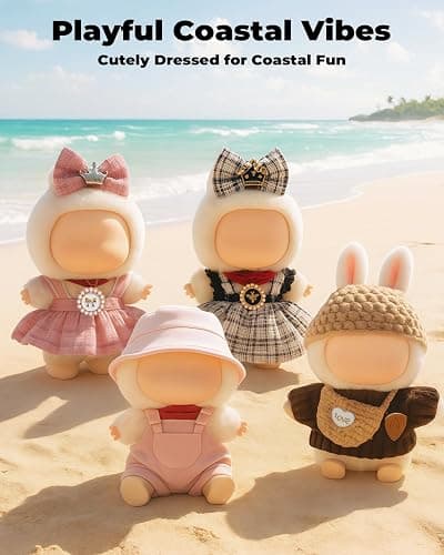 (4-Pack) 17cm Clothes Set, Black Plaid Outfit & Pink Plaid Dress Set with Bow Clip and Metallic Details, Cute Pink Clothing, Knitted Doll Clothes with Hat & Crossbody Bag for 17cm Doll thumbnail 5