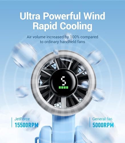 Diveblues Portable Handheld Turbo Fan, 5 Gear Wind, Battery Operated, Up to 12 Working Hours, 3 IN 1 Hand Fan with Air Turbo Tech Cooling Fan for Outdoor Activities, Travel, Working thumbnail 2