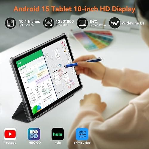 KINGRID Tablet 10 inch,Android 15 Tablet–Gemini AI,24GB RAM+256GB ROM+2TB,Keyboard & Pen Bundle,Octa-Core, Widevine L1,5G WiFi,Bluetooth 5.0,Smat Lens,2-Year Warranty-Grey thumbnail 4