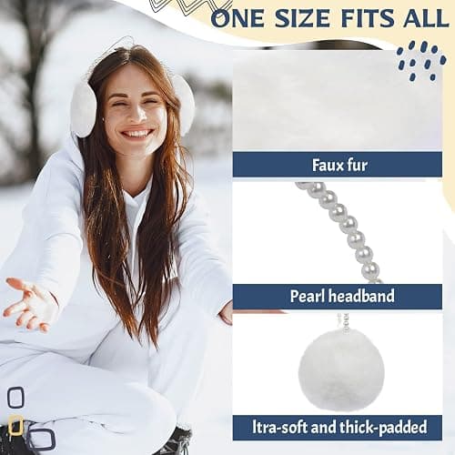 RONRONS Women Soft Plush Earmuffs Outdoor Warmers with Pearl Headband thumbnail 3