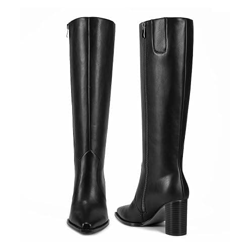 ISNOM Knee High Boots Women Almond Toe Chunky Boots for Women Tall Boots with Full Side Zipper High Heel Long Boots thumbnail 5