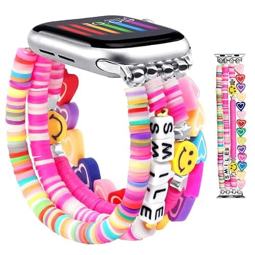 JR.DM Beaded Bracelet Compatible with Apple Watch 40mm 38mm 41mm 42mm Women Kids Girls Cute Fashion Preppy Stack Handmade Elastic Watch Strap for iWatch Series 11/10/9/8/7/SE/6/5/4/3/2/1 (Colorful) - Image 1