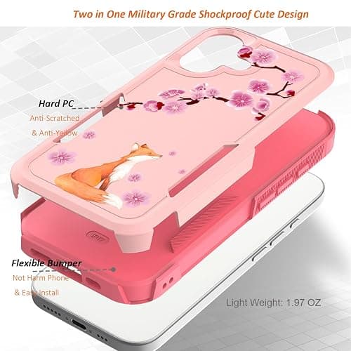 Ftonglogy for iPhone 17 Case with Screen Protector: Cute Flowers Floral Design for Girls Women Slim Soft TPU Bumper Shockproof Silicone Cherry Blossom Cell Phone Cover (Lucky Fox) thumbnail 5