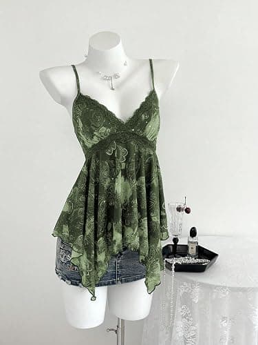 Verdusa Women's Y2K Babydoll Tops Lace Sequin Going Out Top V Neck Camisole Ruffle Peplum Shirts thumbnail 5