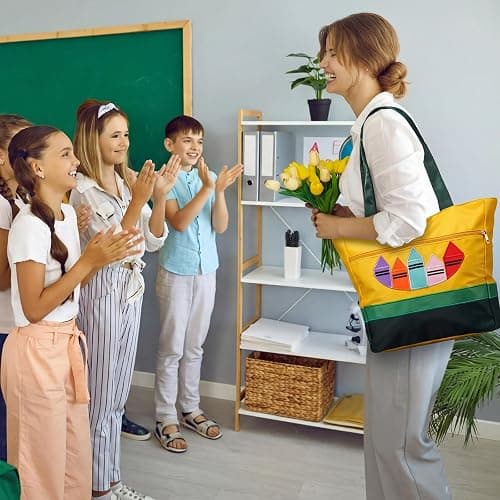 SilTriangle 2 Pcs Teacher Appreciation Week Gift Bags Nylon Crayon Tote Bag Makeup Bag Thank You Teacher End of Year Graduation Gift Back to School Tote Bags with Internal Compartments and Zipper thumbnail 2