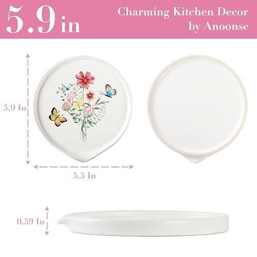 Ceramic Spoon Rest for Stove Top - Cute Spoon Holder for Kitchen Counter - White Coffee Spoon Rest Utensil Rest Spatula Rest - Farmhouse Kitchen Counter Decor (Butterfly Spoon Rest) thumbnail 2