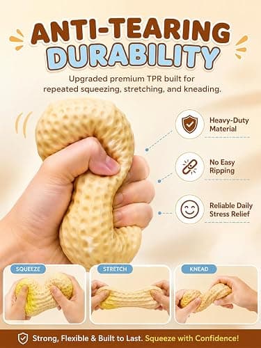 Peanut Squishy Crunchy, Fidget Toy for Stress Relief, Realistic Food Shaped Decompression Squeeze Ball, Soft Slow Rebound Sensory Gift for Office Adults Anxiety, 1 Count thumbnail 2