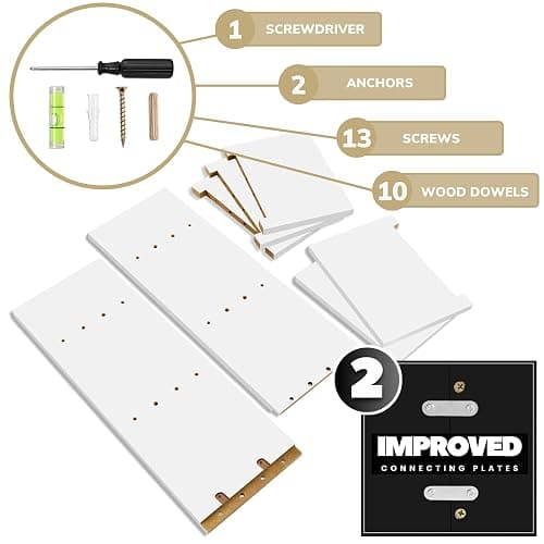 Sorbus 5-Tier Floating Wall Shelf with Hooks, 31 Inch (2 Pack, White) | Vertical five-level utility organization for kitchens, bedrooms and bathrooms; holds towels and mounted essentials. thumbnail 4