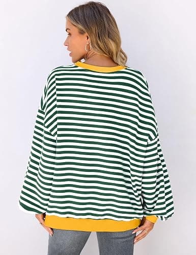 UEU Women Oversized Striped Crewneck Sweatshirt Long Sleeve Color Block Pullover Tops Casual Loose Workout Shirt thumbnail 5