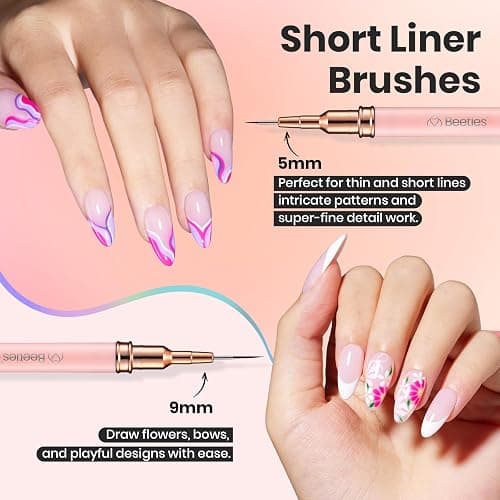 Beetles Nail Art Pens, 5pcs Nail Art Brushes Liner Brushes for Nails | 5pcs liner brush set with metal handle and size variety for long lines, detailed painting and nail art designs thumbnail 3