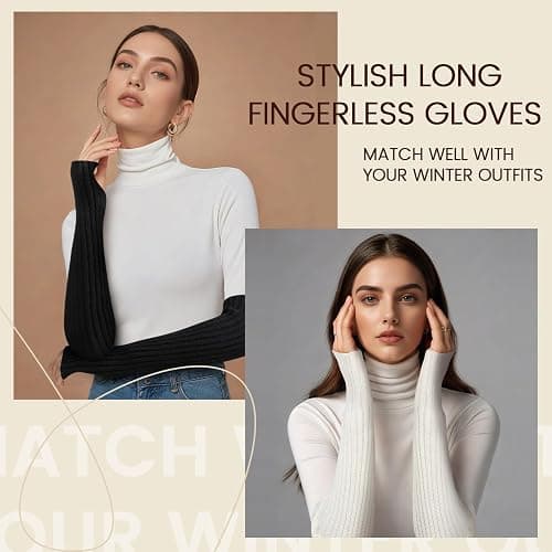 Clothirily Arm Warmers, Women's Long Knit Fingerless Gloves with Thumb Hole | Stretchy Knit Fabric, Long Sleeve Coverage to Elbow, Ideal for Layering & Cold Weather, Fashionable Ribbed Texture, 2 Pairs thumbnail 2