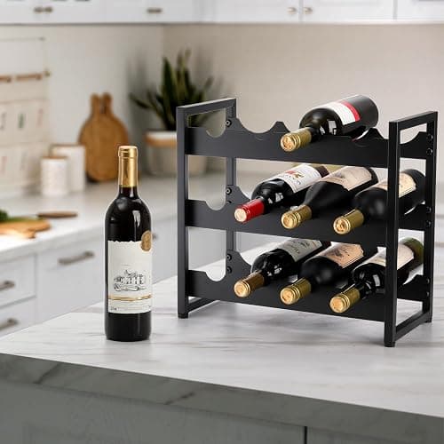 AVLA 12 Bottles Wine Rack Countertop, Freestanding 3-Tier Wine Holder, Liquor Display Storage Organizer Stand, Free Standing Floor Wine Cabinet Shelf for Kitchen Wine Cellar Tabletop Bar Dining Room thumbnail 8