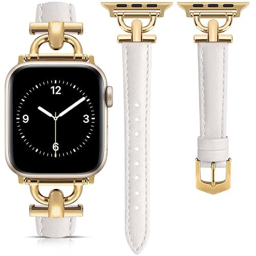 Leather Band Compatible with Apple Watch Bands for Women, Dressy Fancy Strap for iWatch Series 11/10/9/8/7/6/5/4/3/2/1/se(38mm 40mm 41mm 42mm,Starlight/Gold) - Image 1