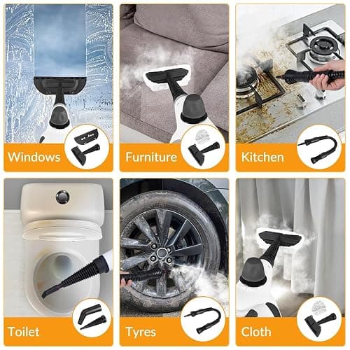 Handheld Pressurized Steam Cleaner with 12 pcs Accessories, Steamer for Cleaning, Steam Cleaner for Home Use, Steamer for Cleaning Car, Furniture, Floor, Upholstery, Grout and Tile, Deep Gray thumbnail 2